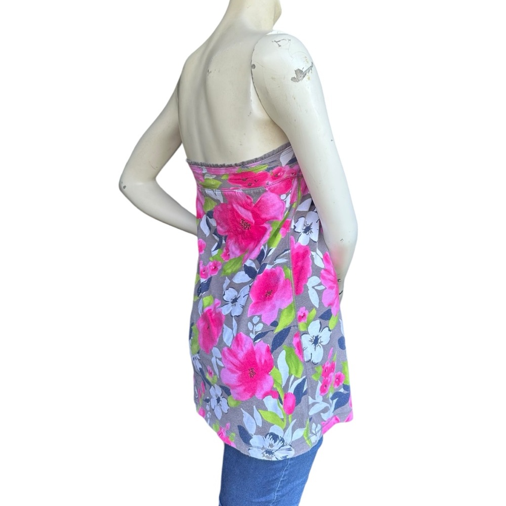 Y2K Hollister Pink & Green Tropical Floral Babydoll Tube Top Cottage Size XS - Picture 5 of 9